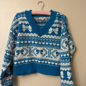 Poof! Blue and White V-Neck Sweater